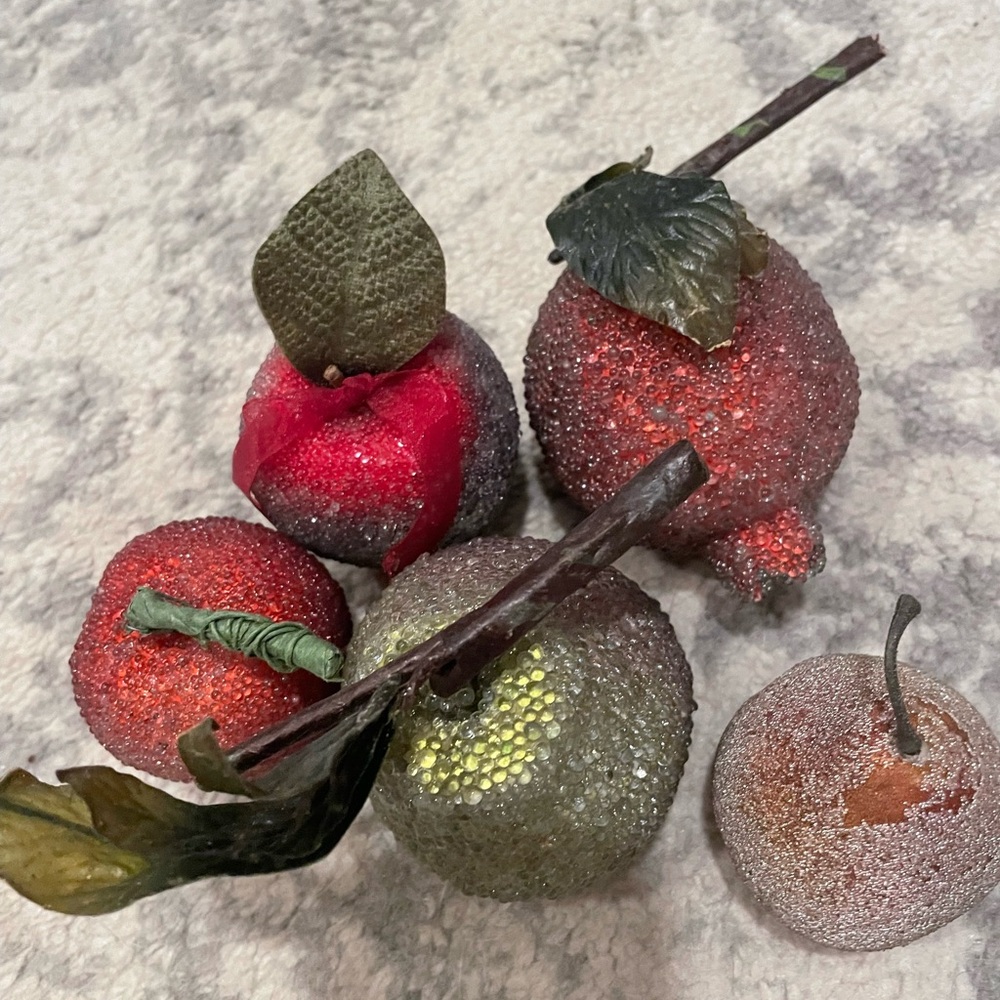 Artificial Beaded Fake Faux Fruit Sugared Lot of 5 . Vintage pears, pomegranate - Picture 10 of 10